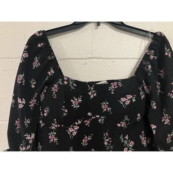 Inspired Heart Mini Dress Womens Size L Black Pink Floral - Picture 13 of 16
